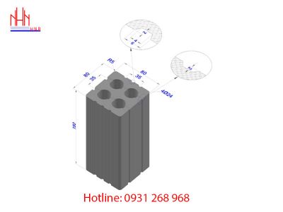 Block bricks with 4 holes 80x80x180